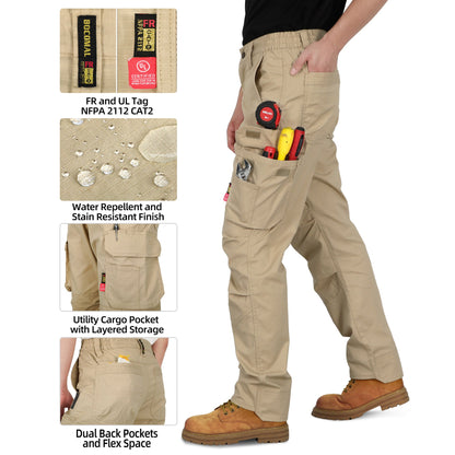 6OZ Lightweight Rip stop FR Stretch Cargo Reinforced Work Carpenter Pants-8528