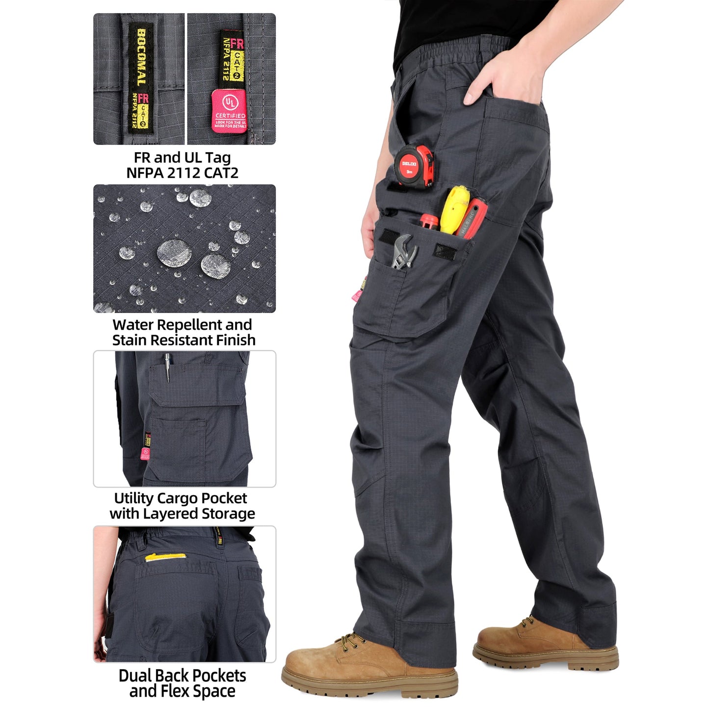 6OZ Lightweight Rip stop FR Stretch Cargo Reinforced Work Carpenter Pants-8528