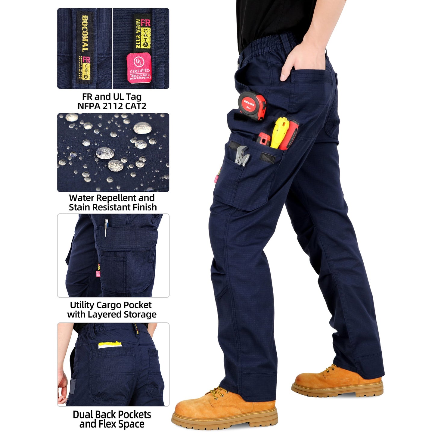 6OZ Lightweight Rip stop FR Stretch Cargo Reinforced Work Carpenter Pants-8528