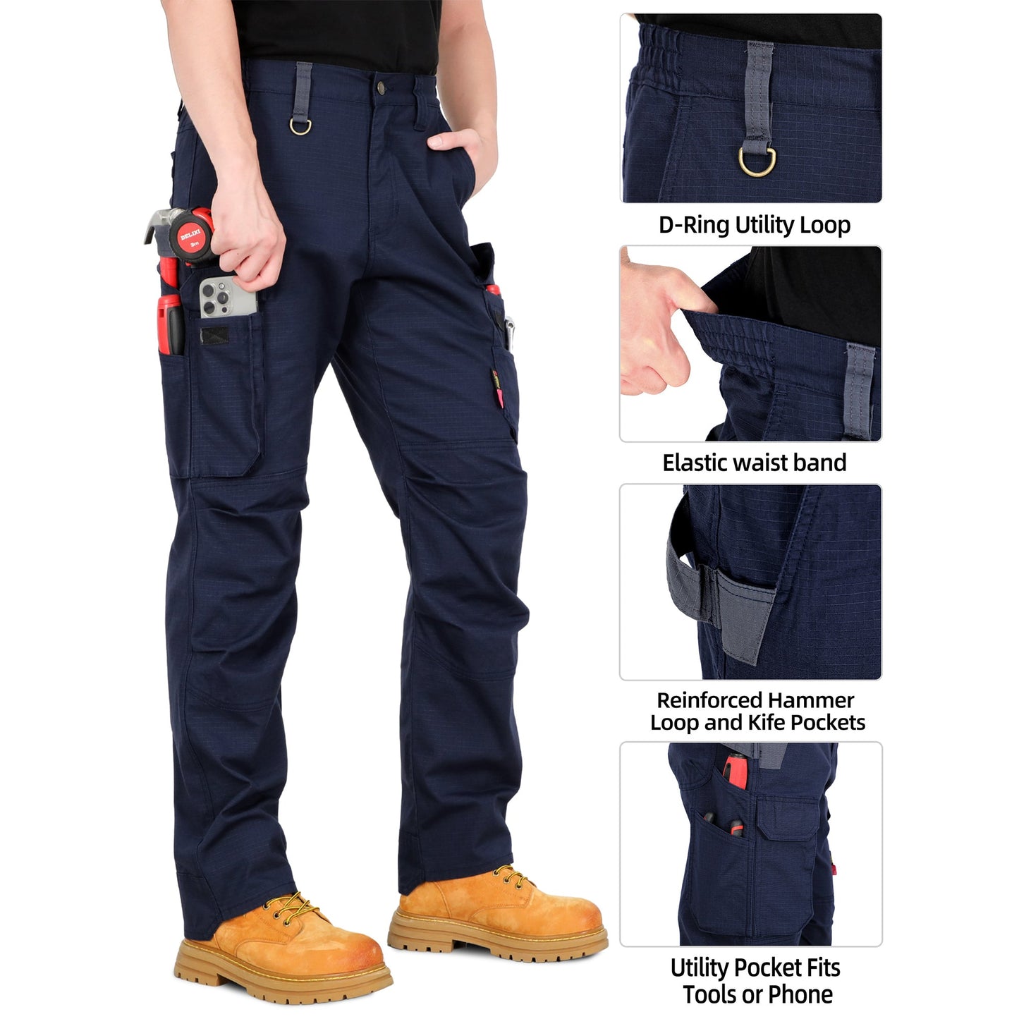 6OZ Lightweight Rip stop FR Stretch Cargo Reinforced Work Carpenter Pants-8528