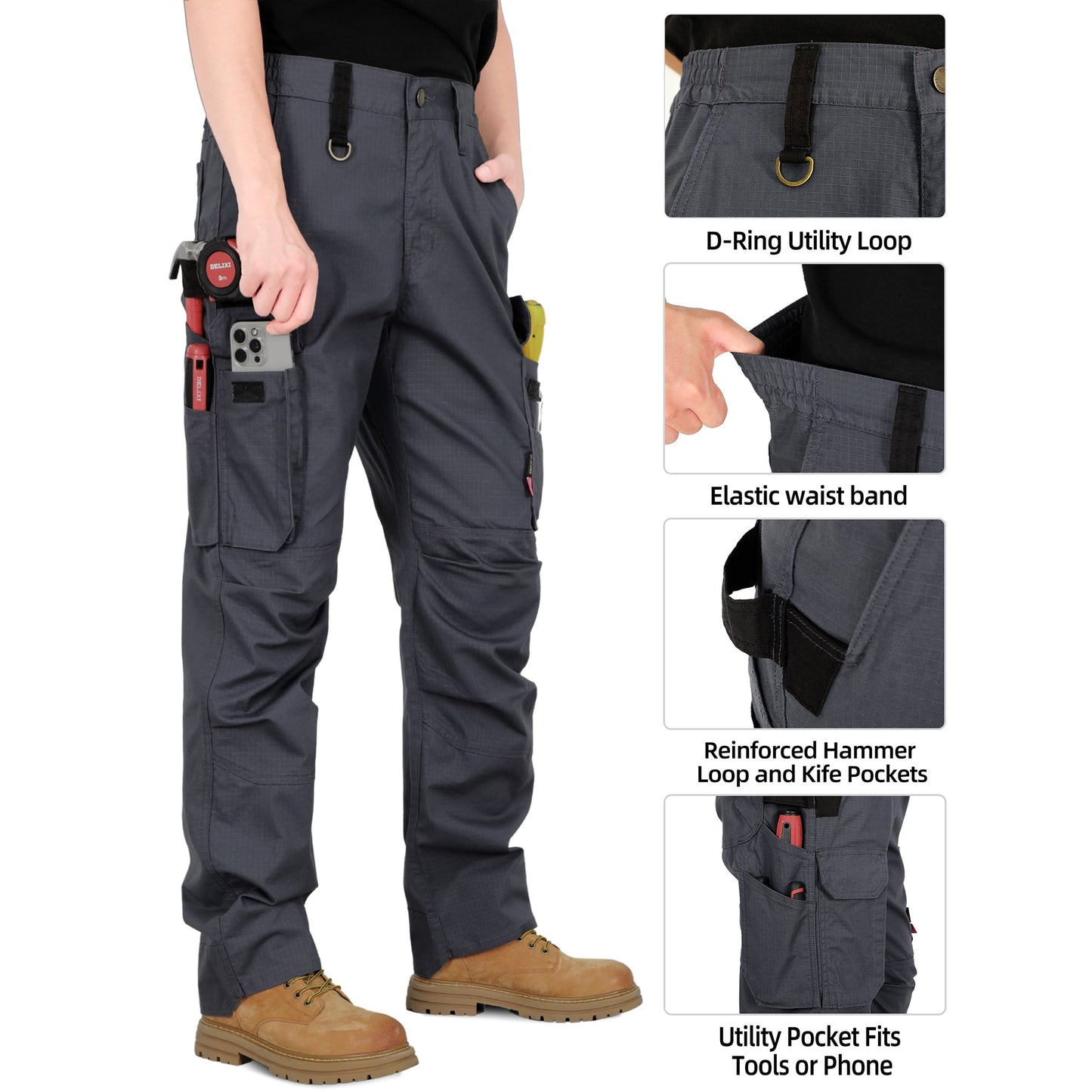 6OZ Lightweight Rip stop FR Stretch Cargo Reinforced Work Carpenter Pants-8528